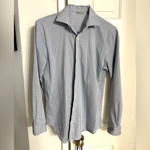 Kenneth Cole Button Down Long Sleeve blue plaid Men's Dress Shirt 15 32/33